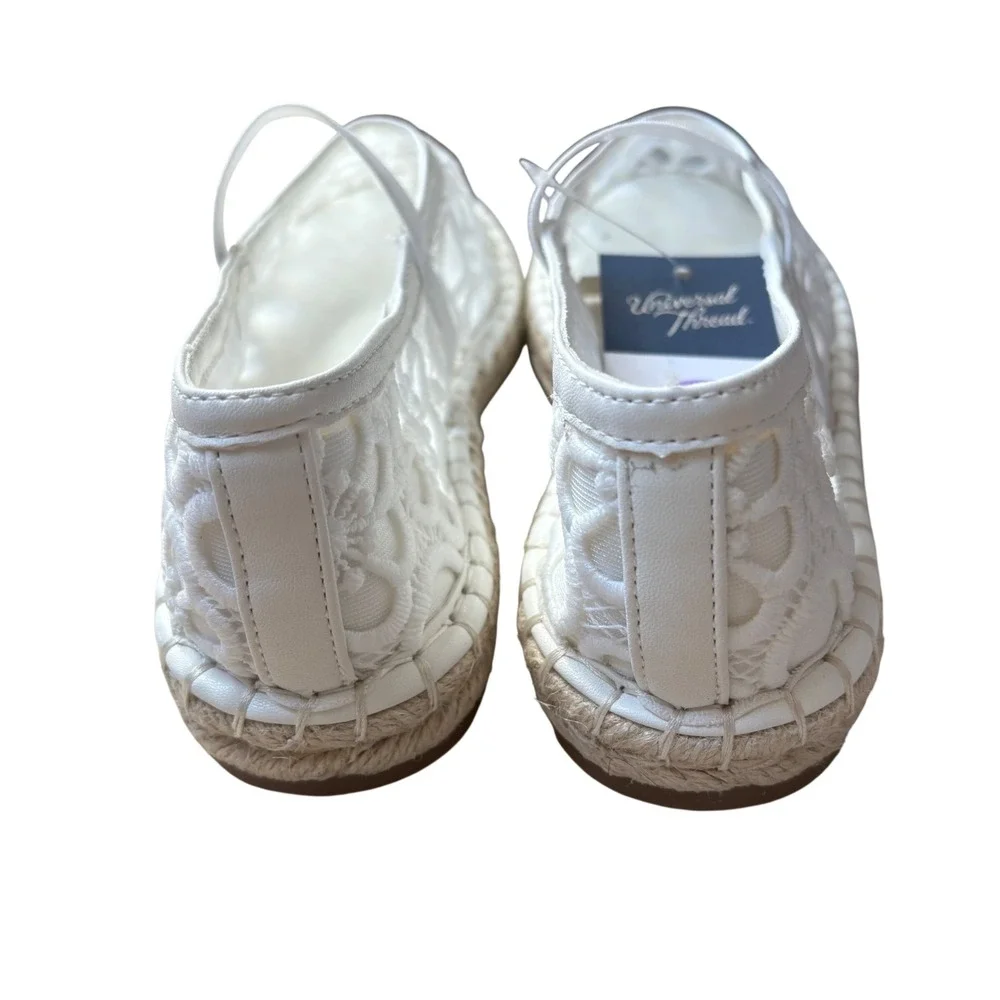 Universal Thread Celia White Floral Lace Espadrille Mary Jane Flats Size 6.5 NEW
